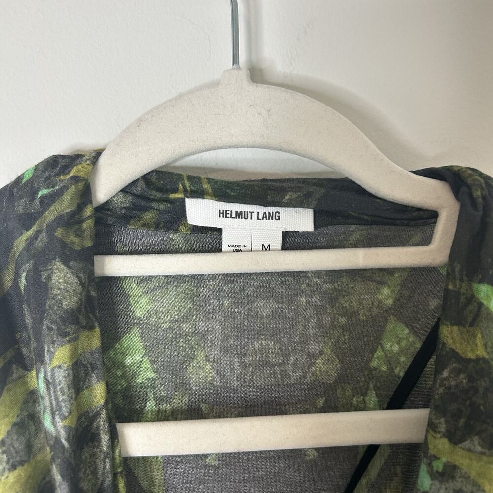 HELMUT LANG Dress Womens Medium Cicadae Print Slit Overlap Maxi Lizard Green - Picture 5 of 9